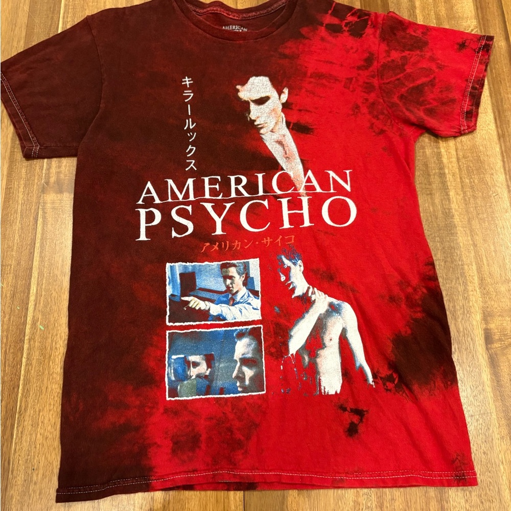 American Psycho Graphic Tee XS Red Black Tie Dye Patrick Bateman Shirt